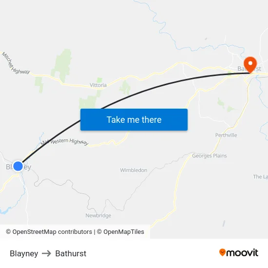 Blayney to Bathurst map