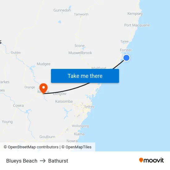 Blueys Beach to Bathurst map
