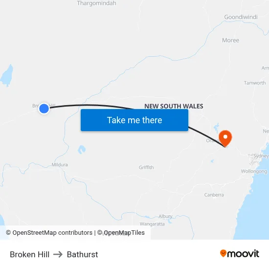 Broken Hill to Bathurst map