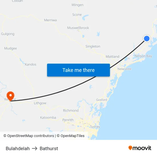 Bulahdelah to Bathurst map