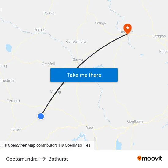 Cootamundra to Bathurst map
