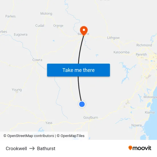 Crookwell to Bathurst map