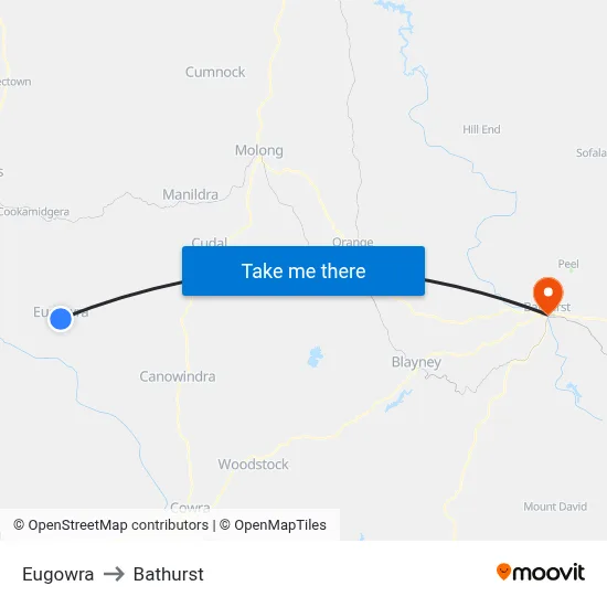 Eugowra to Bathurst map