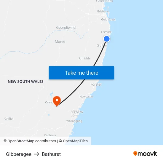 Gibberagee to Bathurst map