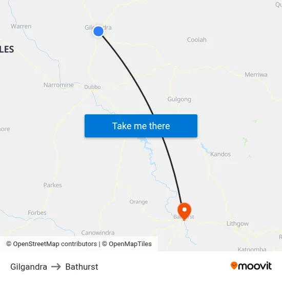 Gilgandra to Bathurst map