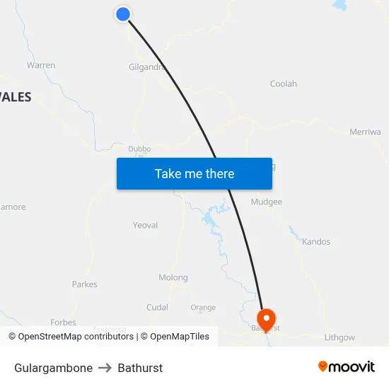 Gulargambone to Bathurst map