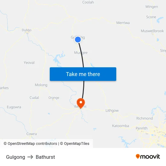 Gulgong to Bathurst map