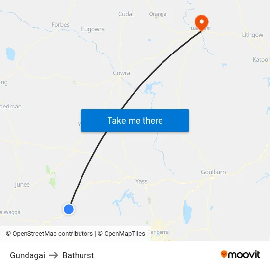 Gundagai to Bathurst map