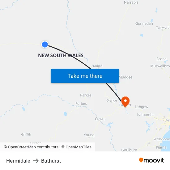 Hermidale to Bathurst map