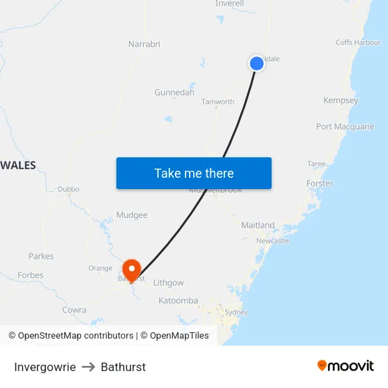 Invergowrie to Bathurst map