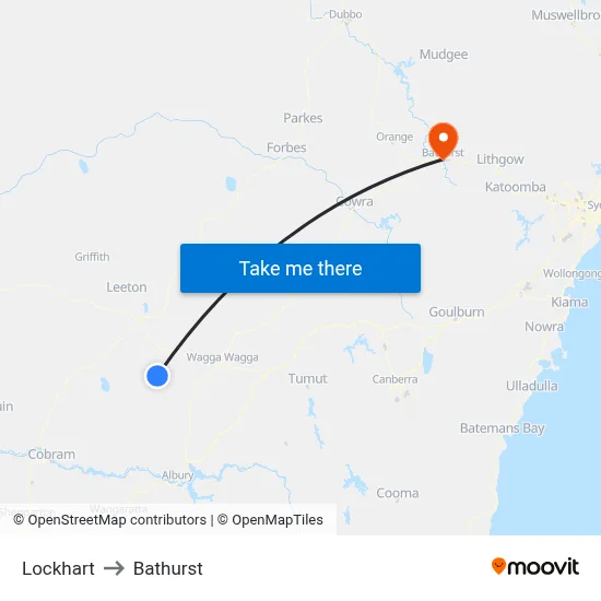 Lockhart to Bathurst map