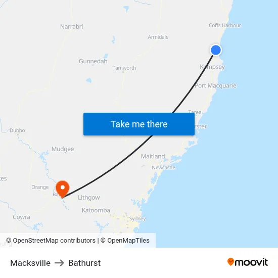 Macksville to Bathurst map