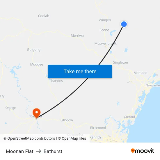 Moonan Flat to Bathurst map
