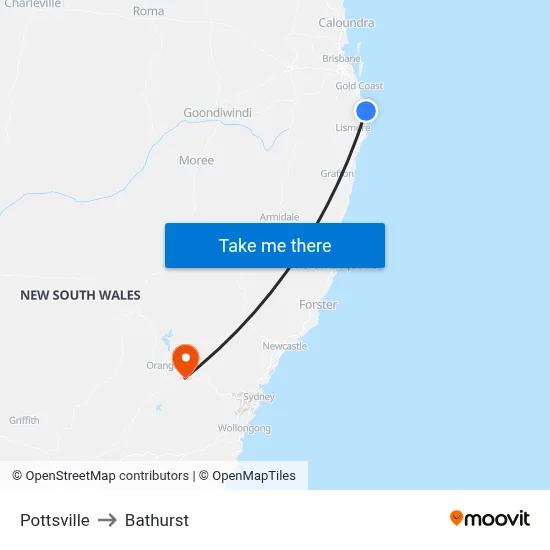 Pottsville to Bathurst map