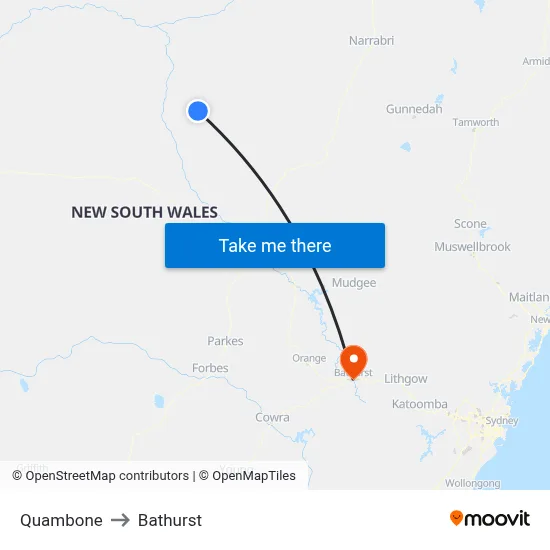 Quambone to Bathurst map