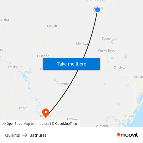 Quirindi to Bathurst map