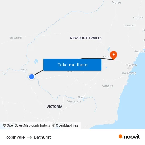 Robinvale to Bathurst map