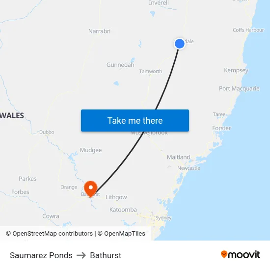 Saumarez Ponds to Bathurst map