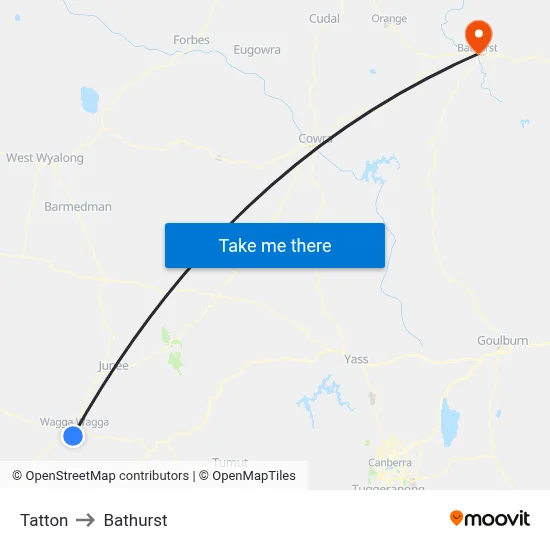 Tatton to Bathurst map