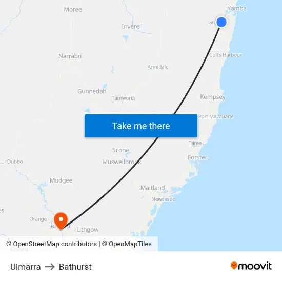 Ulmarra to Bathurst map