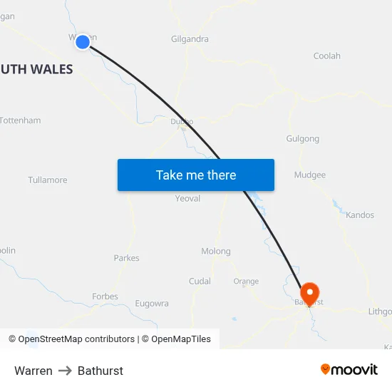 Warren to Bathurst map