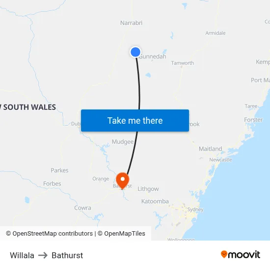 Willala to Bathurst map