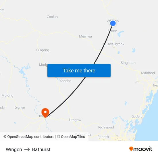 Wingen to Bathurst map