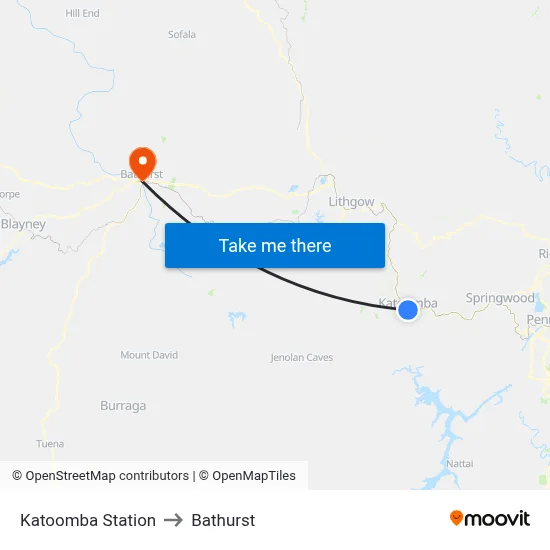 Katoomba Station to Bathurst map