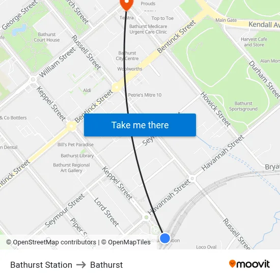 Bathurst Station to Bathurst map