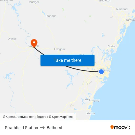 Strathfield Station to Bathurst map