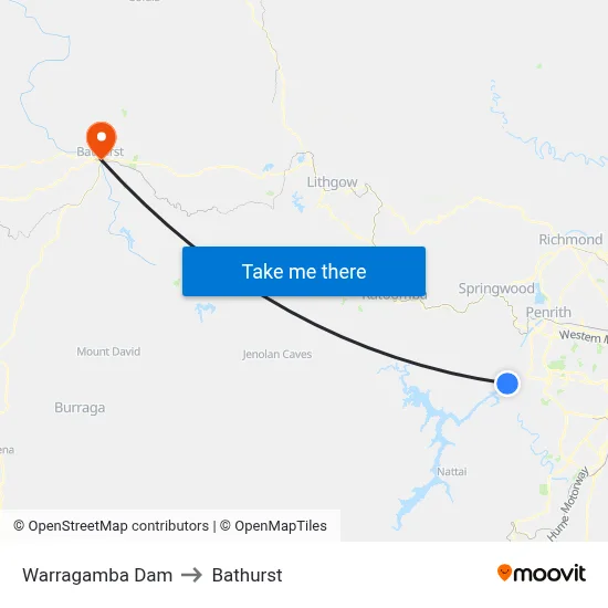 Warragamba Dam to Bathurst map