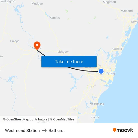 Westmead Station to Bathurst map