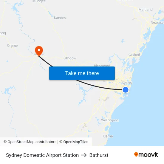 Sydney Domestic Airport Station to Bathurst map