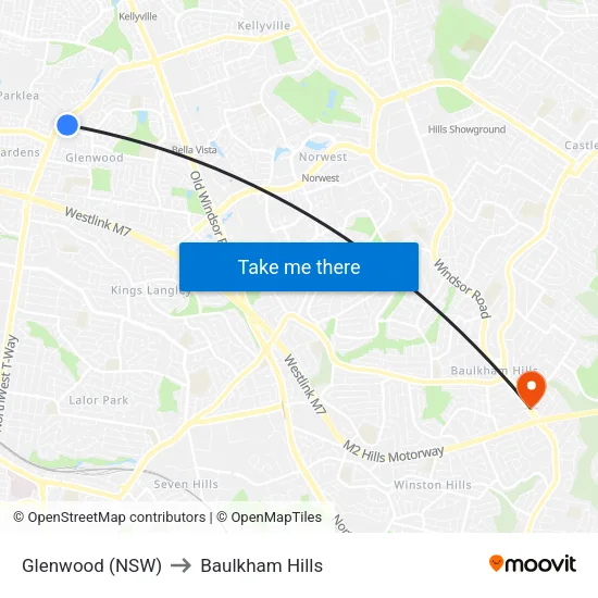 Glenwood (NSW) to Baulkham Hills map