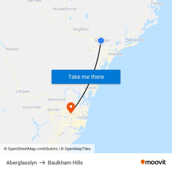 Aberglasslyn to Baulkham Hills map