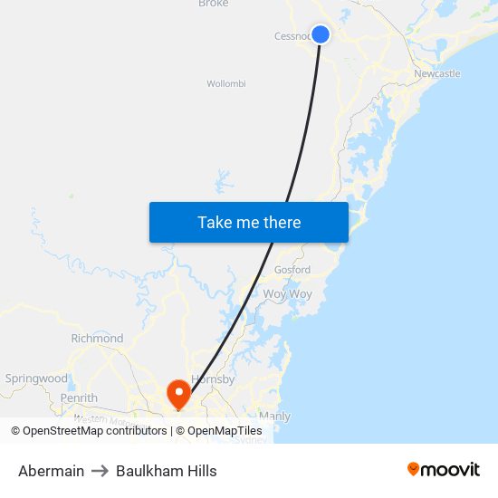 Abermain to Baulkham Hills map