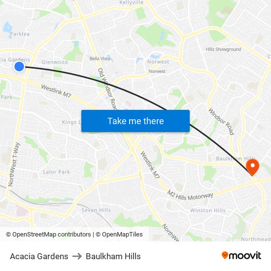 Acacia Gardens to Baulkham Hills map