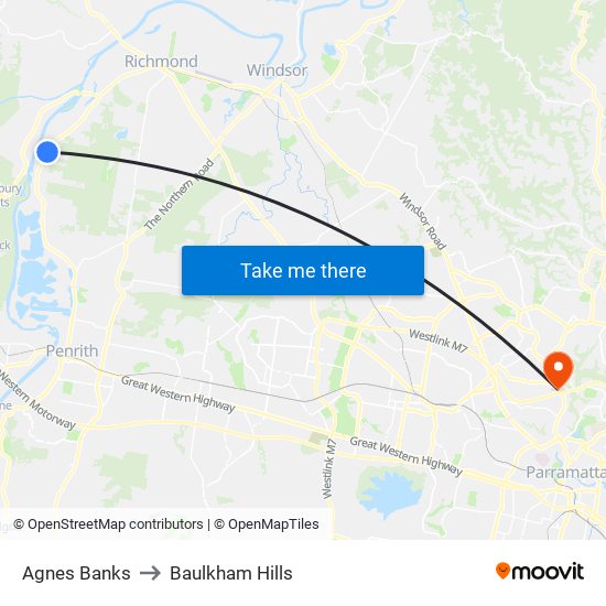 Agnes Banks to Baulkham Hills map