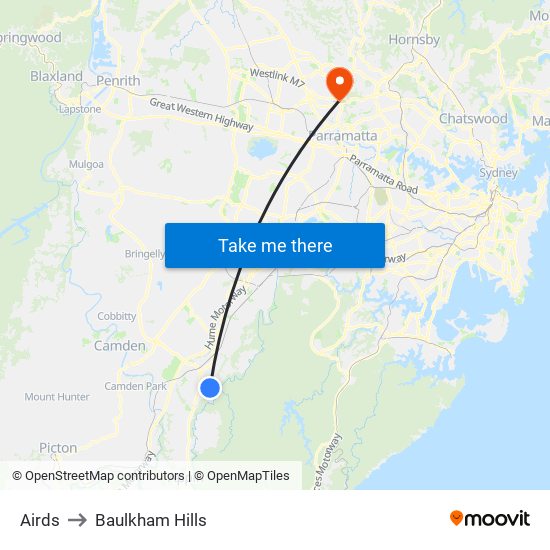 Airds to Baulkham Hills map