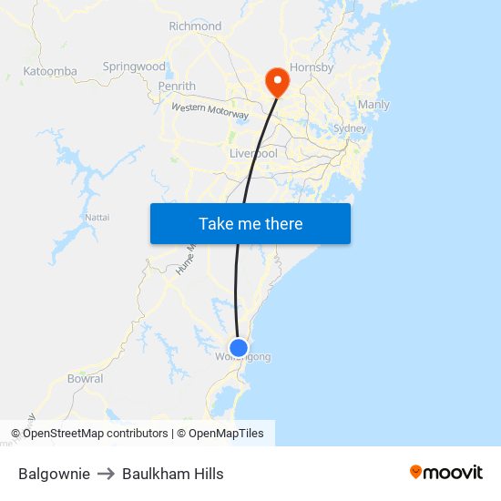 Balgownie to Baulkham Hills map