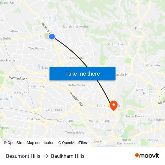 Beaumont Hills to Baulkham Hills map