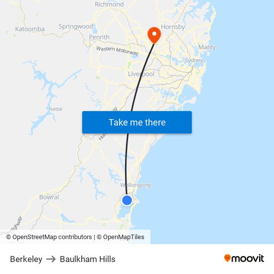 Berkeley to Baulkham Hills map