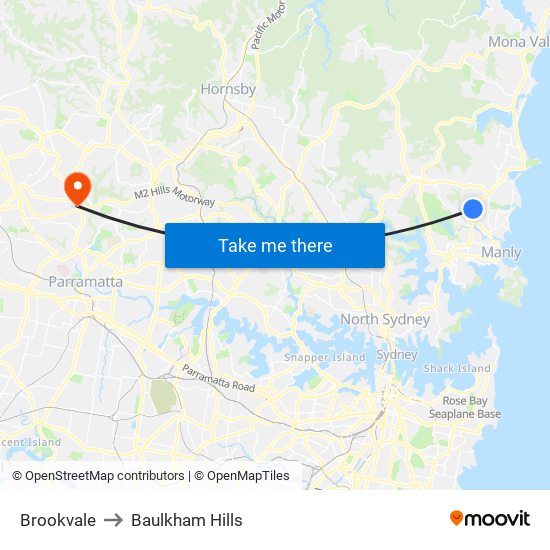 Brookvale to Baulkham Hills map