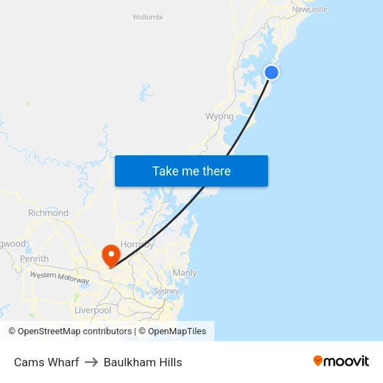 Cams Wharf to Baulkham Hills map