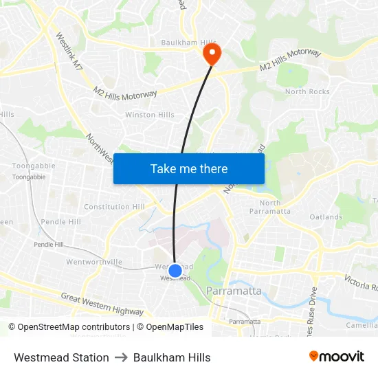 Westmead Station to Baulkham Hills map