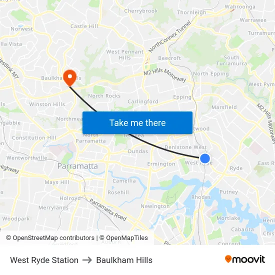 West Ryde Station to Baulkham Hills map