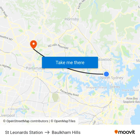 St Leonards Station to Baulkham Hills map