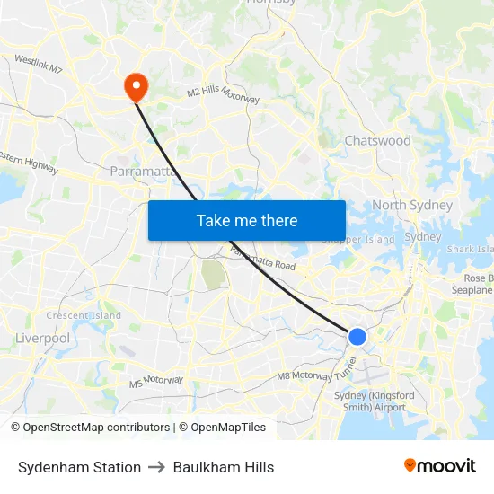 Sydenham Station to Baulkham Hills map
