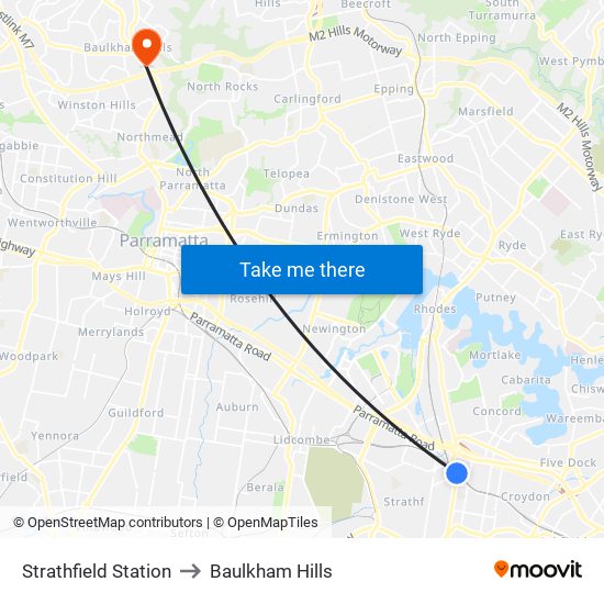 Strathfield Station to Baulkham Hills map