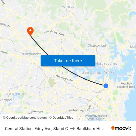 Central Station, Eddy Ave, Stand C to Baulkham Hills map